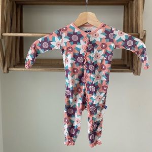 Kickee Pants, floral, 3-6m, ruffle coverall with snaps.